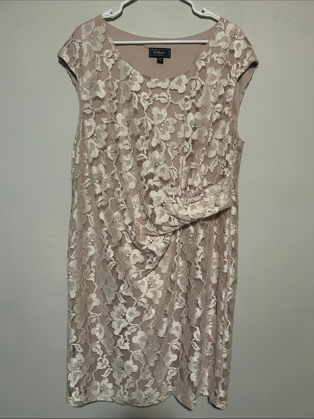 Dressbarn Collection Lace Overlay Sheath Cocktail Dress - Beige/Taupe